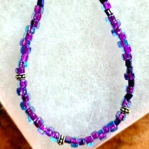 STACKABLE BANGLE AMETHYST  GLASS SEED BEAD ACCENT TREND ON BRACELET 1 SIZE